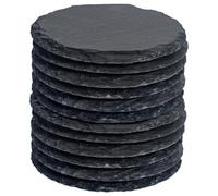 Argon Tableware 10Cm Round Slate Coasters - Set Of 12 Drink Coasters Black Stone Natural Slate Drink Placemats Mug Glass Cup Mats