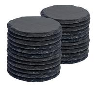 Argon Tableware 10Cm Round Slate Coasters - Set Of 24 Drink Coasters Black Stone Natural Slate Drink Placemats Mug Glass Cup Mats