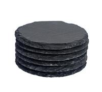 Argon Tableware 10Cm Round Slate Coasters - Set Of 6 Drink Coasters Black Stone Natural Slate Drink Placemats Mug Glass Cup Mats