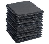 Argon Tableware 10Cm Square Slate Coasters - Set Of 12 Drink Coasters Black Stone Natural Slate Drink Placemats Mug Glass Cup Mats
