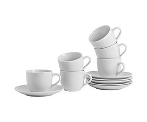 Argon Tableware 12 Piece Cappuccino Cup & Saucer Set - 200ml - Classic Collection - Tea Cup and Saucer Coffee Cappuccino Mugs Latte Drinking Mug Tea Plates