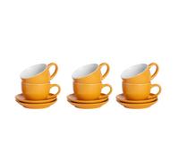 Argon Tableware Yellow Cappuccino Cups with Saucers - Set of 6-250ml Dishwasher Safe Gloss Stoneware Cappuccino Cups and Saucer Set Coffee Mugs with Handle and Grooved Plate
