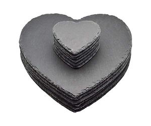 Argon Tableware 12 Piece Heart Slate Placemats & Coasters Set - Black Natural Stone Dinnerware Plate Placemats Drink Mats for Kitchen, Home, Bar, Restaurant, Weddings, Events