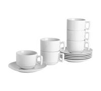 Argon Tableware 12 Piece Cappuccino Cup & Saucer Set - 200ml - Classic Collection - Stacking Tea Cup and Saucer Coffee Cappuccino Mugs Latte Drinking Mug Tea Plates