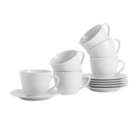 Argon Tableware 12 Piece White Cappuccino Cup & Saucer Set - 320Ml - Durable Porcelain, Dishwasher Safe, Everyday Coffee Set