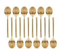 Argon Tableware 12 Stainless Steel Dessert Spoons - 20cm Gold Finish Modern Cutlery Set for Dining, Puddings & Desserts - Stylish Dishwasher Safe Tableware