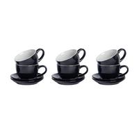 Argon Tableware Black Cappuccino Cups with Saucers - Set of 6-250ml Dishwasher Safe Gloss Stoneware Cappuccino Cups and Saucer Set Coffee Mugs with Handle and Grooved Plate