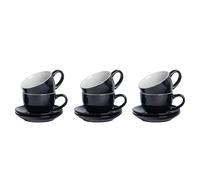 Argon Tableware 12pc Coloured Cappuccino Cup & Saucer Set - 250ml - Durable Stoneware Tea Cup in Black Argon Tableware Black