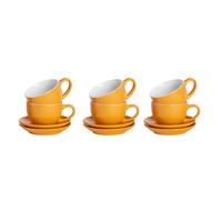 Argon Tableware 12pc Coloured Cappuccino Cup & Saucer Set - 250ml - Durable Stoneware Tea Cup in Yellow Argon Tableware Yellow