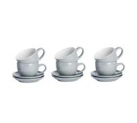 Argon Tableware Grey Cappuccino Cups with Saucers - Set of 6-250ml Dishwasher Safe Gloss Stoneware Cappuccino Cups and Saucer Set Coffee Mugs with Handle and Grooved Plate