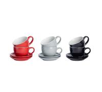 Argon Tableware 12 Piece Coloured Cappuccino Cup & Saucer Set - Modern Stoneware Tea & Coffee Cups - 250ml - Lancashire