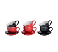 Argon Tableware 12Pc Coloured Cappuccino Cup & Saucer Set - 250Ml - Red/black - Durable Stoneware Coffee Tea Cup Dishwasher