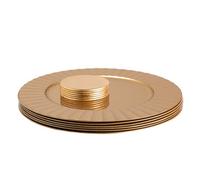 Argon Tableware Round Charger Plates Set with Coasters - 33cm - Gold Flute - 12pc Reusable Hard Plastic Dinner Table Setting Wedding Party Decor Decorative Serving Tableware Chargers Placemats