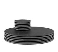 Argon Tableware 12Pc Linea Round Slate Placemats & Coasters Set - Black Natural Stone Dinnerware Plate Placemats Drink Mats