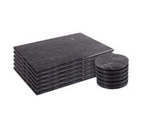 Argon Tableware 12Pc Marble Placemats & Round Coasters Set - Black