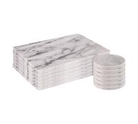 Argon Tableware Marble Placemats & Round Coasters Set - 12pc - White - Kitchen Dining Table Mats Bar Drinks Coaster Protector Place Mats for Home, Restaurant Catering