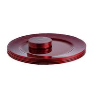 Argon Tableware Metallic Charger Plates & Coasters Set - Dark Red - 12pc - 33cm - Metallic Finish Reusable Dining Table Setting Plates Drink Placemats for Christmas, Celebrations, Restaurant Decor