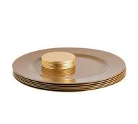 Argon Tableware 12Pc Metallic Charger Plates & Coasters Set - Gold Reusable Dining Table Setting Plates Drink Placemats