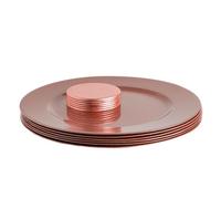 Argon Tableware 12Pc Metallic Charger Plates & Coasters Set - Rose Gold Reusable Dining Table Setting Plates Drink Placemats
