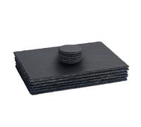 Argon Tableware 12Pc Rectangular Slate Placemats & Coasters Set - Black Natural Stone Dinnerware Plate Placemats Drink Mats