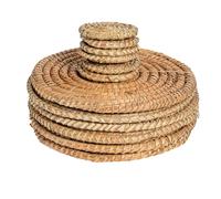 Argon Tableware Round Placemats & Coasters - 12pc - Woven Palm Leaf Kitchen Dining Table Mats Bar Drinks Coaster Protector Place Mats for Home, Restaurant Catering