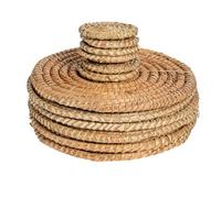 Argon Tableware 12Pc Round Placemats & Coasters Set - Woven Palm Leaf Kitchen Dining Table Mats Drinks Coaster Protector Mats