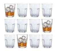 Argon Tableware 12x 285ml Panelled Glass Tumblers - Clear | Reusable Glass Water Wine Cocktail Whisky Gin Juice Drinking Glassware Cups Gift Set | Dishwasher Safe