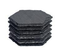 Argon Tableware 12X Hexagonal Slate Coasters - Drink Coasters Black Stone Natural Slate Rough Edge Drink Mat Cup Mats