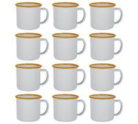 Argon Tableware Enamel Espresso Cups - 130ml - Yellow - Set of 12 Metal Drinking Mugs Teacup Coffee Mug Set Hot, Cold Drinks Cups for Home, Kitchen, Dining, Travel, Camping, Hiking & Outdoor Use