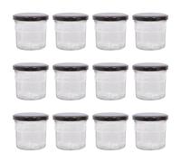 Argon Tableware Glass Jam Jars with Airtight Black Lids - 130ml - Pack of 12 - Empty Screw Top Kitchen Storage Jar for Food, Honey, Spice, Pickling, Preserving, Candle Making