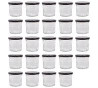 Argon Tableware 130Ml Glass Jam Jars With Airtight Black Lids - Set Of 24 Empty Screw Top Kitchen Storage Preserving Jar