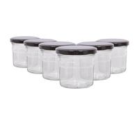 Argon Tableware 130Ml Glass Jam Jars With Airtight Black Lids - Set Of 6 Empty Screw Top Kitchen Storage Preserving Jar