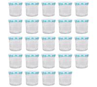 Argon Tableware 130Ml Glass Jam Jars With Airtight Blue Gingham Lids - Set Of 24 Empty Screw Top Kitchen Storage Preserving Jar