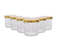 Argon Tableware Glass Jam Jars with Airtight Gold Lids - 130ml - Pack of 6 - Empty Screw Top Kitchen Storage Jar for Food, Honey, Spice, Pickling, Preserving, Candle Making