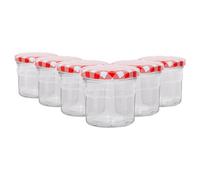 Argon Tableware 130Ml Glass Jam Jars With Airtight Red Gingham Lids - Set Of 6 Empty Screw Top Kitchen Storage Preserving Jar