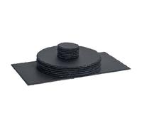 Argon Tableware Round Slate Placemats, Drink Coasters & Platter Set - 13pc - Black Natural Slate Dinnerware Place Settings Dining Mats for Kitchen, Home, Bar, Restaurant, Weddings, Events