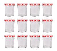 Argon Tableware Glass Jam Jars with Airtight Red Gingham Lids - 150ml - Pack of 12 - Empty Screw Top Kitchen Storage Jar for Food, Honey, Spice, Pickling, Preserving, Candle Making