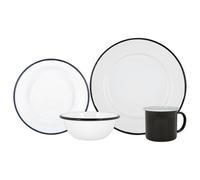 Argon Tableware Coloured Dinnerware Set - 16-Piece - Black Dinner Set Lightweight Camping Dinner Plates, Pasta Bowls, Coffee Mugs and Side Plates Dining Set