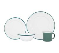 Argon Tableware Coloured Dinnerware Set - 16-Piece - Green Dinner Set Lightweight Camping Dinner Plates, Pasta Bowls, Coffee Mugs and Side Plates Dining Set