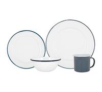 16 Piece White Enamel Dinner Set Argon Tableware Navy One Size