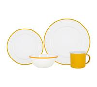 Argon Tableware 16 Piece White Enamel Dinner Set - Cm - Yellow