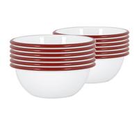 Argon Tableware Coloured Pasta Bowls - 16cm - Pack of 12 - Red Metal Enamel Cereal Lightweight Camping Serving Bowls for Snacks, Pasta, Cereal, Salad