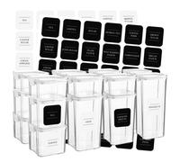 Argon Tableware Food Storage Container Set with Labels - White - Pack of 16 - (4 Sizes) - Clear Airtight Reusable Freezer Storage Meal Prep Container Lunch Tupperware Box with Clip-Lock Lid