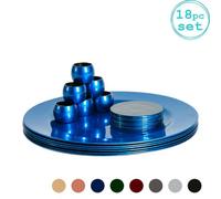 Argon Tableware Metallic Charger Plates, Coasters & Napkin Rings Set - Blue - 18pc - 33cm - Reusable Dining Table Setting Plates Drink Placemats Napkin Holders for Christmas, Party Celebrations