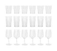 Argon Tableware 18 Piece Plastic Glassware Set - Clear Reusable Tumbler Highball Cocktail Drinking Cups Set