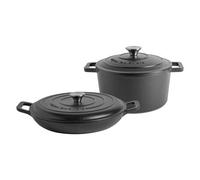 Argon Tableware 2Pc Cast Iron Casserole Dish Set - 2.3L & 4.5L Black Enamel Finish, Oven Safe Dutch Oven Cookware With Lid