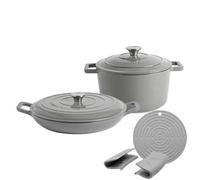 Argon Tableware 2Pc Cast Iron Casserole Dish Set - 2.3L & 4.5L Slate Grey Enamel Finish, Oven Safe Dutch Oven Cookware