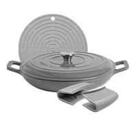 Argon Tableware 2.3L Shallow Cast Iron Casserole Dish - Slate Grey | Self-Basting Lid, Induction Hob Cooking, 2.43QT Dutch Oven, Bread Baking, Serving, Roasting, Stew, Stock Pot, Pan