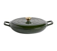 Argon Tableware 2.3L Shallow Cast Iron Casserole Dish with Self-Basting Lid - Green - Induction Hob Cooking 2.43QT Dutch Oven Bread Baking Serving Roasting Stew Stock Pot Cookware Pan