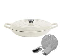 Argon Tableware 2.3L Shallow Cast Iron Casserole Dish with Self-Basting Lid - Pebble Gloss - Induction Hob Cooking 2.43QT Dutch Oven Bread Baking Serving Roasting Stew Stock Pot Pan